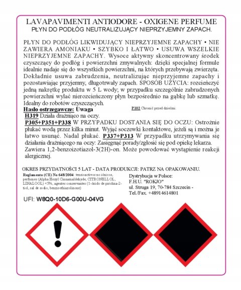 Płyn do podłóg Usuwa zapachy zwierząt LAVAPAVIMENTI ANTIODORI OXYGEN Mafra