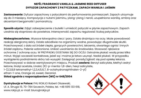 Dyfuzor zapachowy z patyczkami NEFÉL FRAGRANCE VANILLA & JASMINE 480ml Interchem Italia