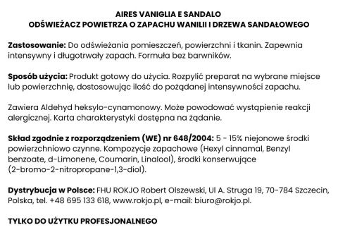 Odświeżacz powietrza o zapachu wanilii i drzewa sandałowego AIRES VANIGLIA E SANDALO 750ml Interchem Italia