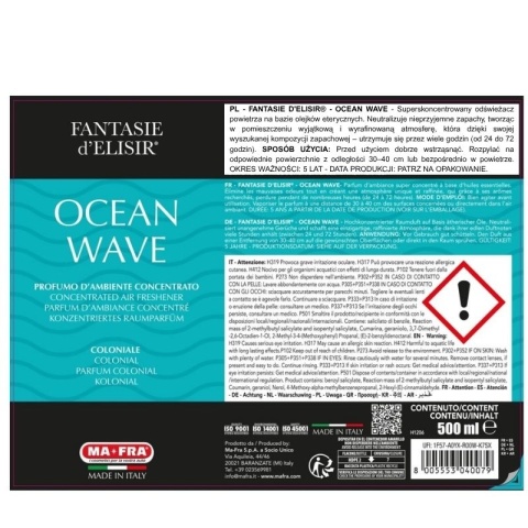 Odświeżacz w sprayu do auta i pomieszczeń FANTASIE DI ELISIR OCEAN WAVE 500ml Mafra