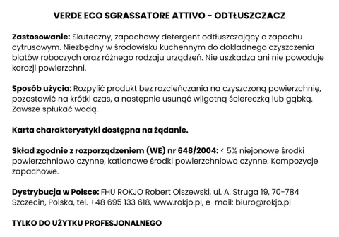 Odtłuszczacz do kuchni VERDE ECO SGRASSATORE ATTIVO 5l Interchem Italia