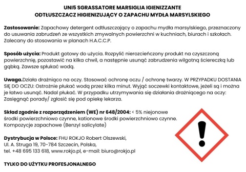 Odtłuszczacz higienizujący o zapachu mydła marsylskiego UNI5 SGRASSATORE MARSIGLIA IGIENIZZANTE 750ml Interchem Italia