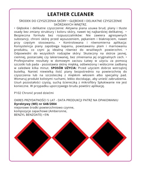 Pianka do czyszczenia skórzanej tapicerki LEATHER CLEANER 500ml Maniac Line Mafra