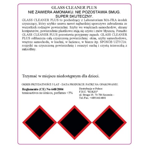 Płyn do mycia i odtłuszczania szyb oraz ekranów LCD GLASS CLEANER PLUS 750ml Mafra