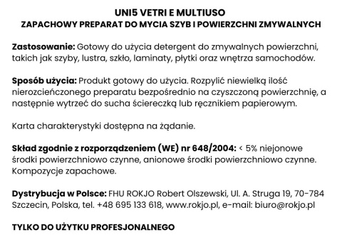 Płyn do mycia szyb i powierzchni zmywalnych UNI5 VETRI E MULTIUSO 750ml Interchem Italia