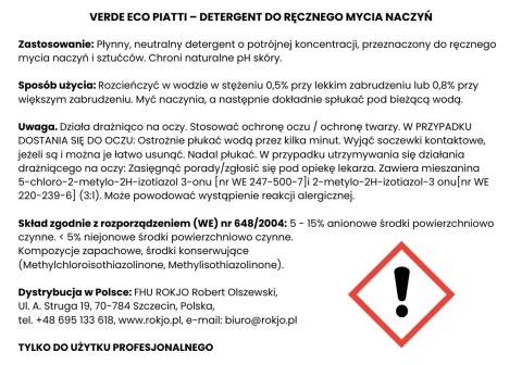 Płyn do ręcznego mycia naczyń VERDE ECO PIATTI 1l Interchem Italia
