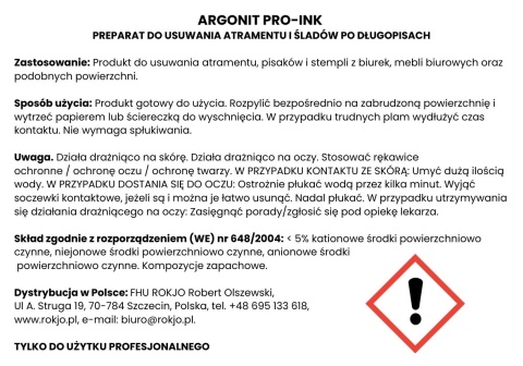 Preparat do usuwania śladów tuszu i markerów ARGONIT PRO-INK 750ml Interchem Italia