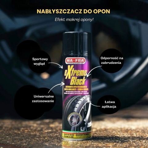 Spray do nabłyszczania efekt mokrej opony EXTREME BLACK 500ml Mafra