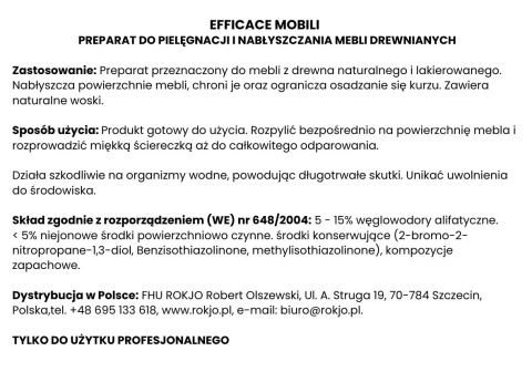 Środek do czyszczenia i ochrony mebli drewnianych EFFICACE MOBILI 750ml Interchem Italia