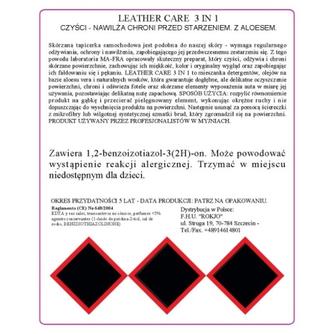 Środek do czyszczenia i pielęgnacji skórzanej tapicerki 3w1 LEATHER CARE 500ml Mafra