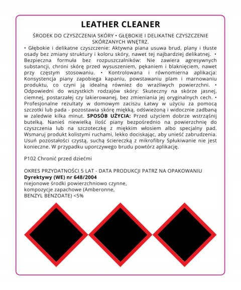 Pianka do czyszczenia skórzanej tapicerki LEATHER CLEANER 500ml Maniac Line Mafra