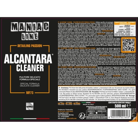 Środek do czyszczenia tapicerki z alcantary ALCANTARA CLEANER 500ml Maniac Line Mafra