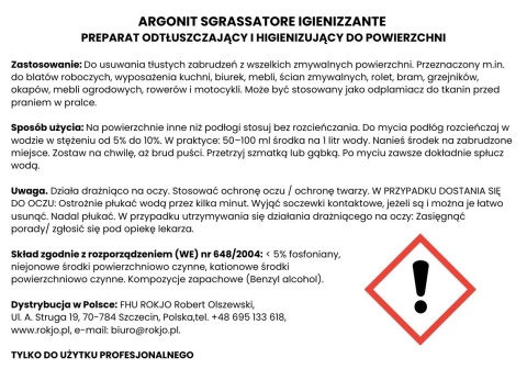 Środek do usuwania tłuszczu z efektem higienizującym ARGONIT SGRASSATORE IGIENIZZANTE 750ml Interchem Italia