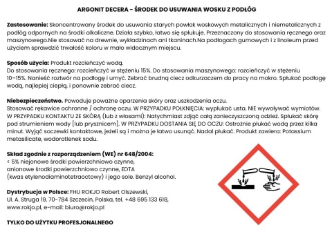 Środek do usuwania wosku z podłóg ARGONIT DECERA 5kg Interchem Italia