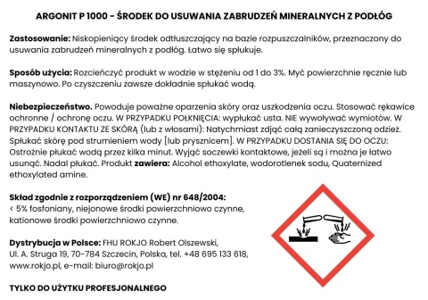 Środek do usuwania zabrudzeń mineralnych z podłóg ARGONIT P1000 5l Interchem Italia