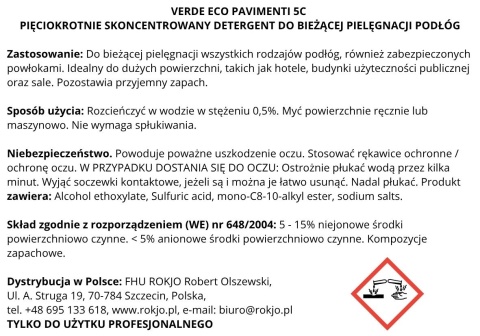 5-krotnie skoncentrowany płyn do mycia podłóg VERDE ECO PAVIMENTI 5C 1000ml Interchem Italia