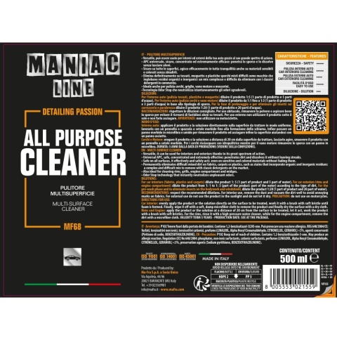 APC Uniwersalny skoncentrowany środek czyszczący ALL PURPOSE CLEANER 500ml Maniac Line Mafra