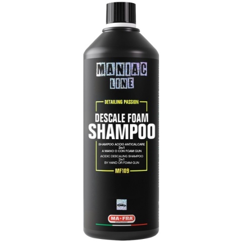 Kwaśny szampon do usuwania osadów wapiennych Odtykający powłoki ceramiczne DESCALE FOAM SHAMPOO 1000ml Maniac Line Mafra