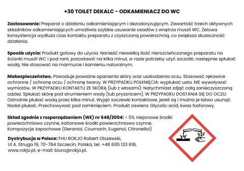 Odkamieniacz do WC +30 TOILET DEKALC 750ml Interchem Italia