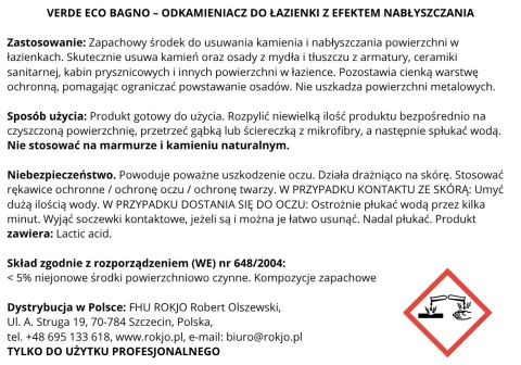 Odkamieniacz do łazienki z efektem nabłyszczania VERDE ECO BAGNO 750ml Interchem Italia
