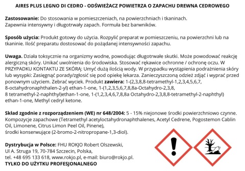 Odświeżacz powietrza o zapachu drewna cedrowego AIRES PLUS LEGNO DI CEDRO 750ml Interchem Italia