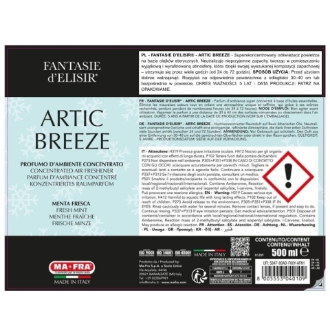 Odświeżacz w sprayu do auta i pomieszczeń FANTASIE DI ELISIR ARTIC BREEZE 500ml Mafra