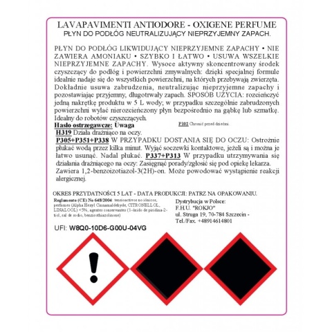 Płyn do mycia podłóg neutralizujący zapachy zwierząt LAVAPAVIMENTI ODORSTOP OXYGENE 1l Mafra