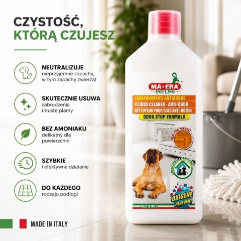 Płyn do mycia podłóg neutralizujący zapachy zwierząt LAVAPAVIMENTI ODORSTOP OXYGENE 1l Mafra