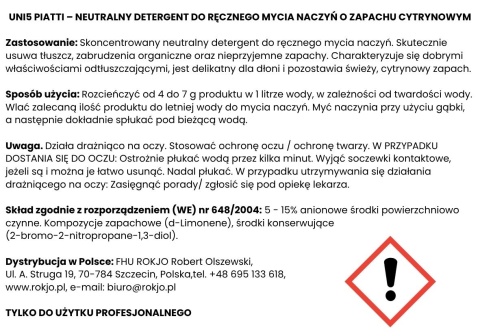 Skoncentrowany neutralny płyn do ręcznego mycia naczyń UNI5 PIATTI 5kg Interchem Italia