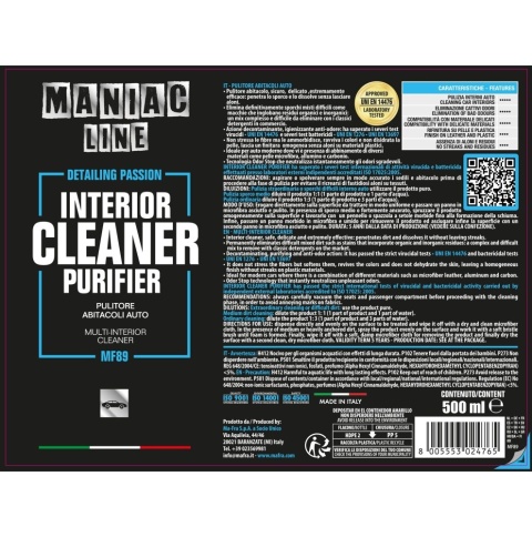 Środek do czyszczenia wnętrza samochodu 3w1 INTERIOR CLEANER PURIFER 500ml Maniac Line