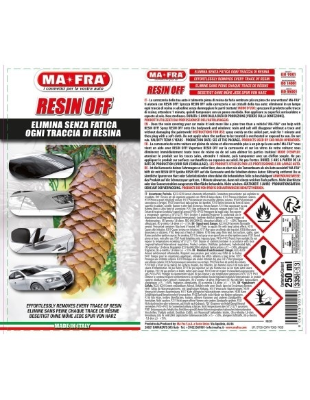 Środek do usuwania żywicy z karoserii i szyb RESIN OF 250ml Mafra