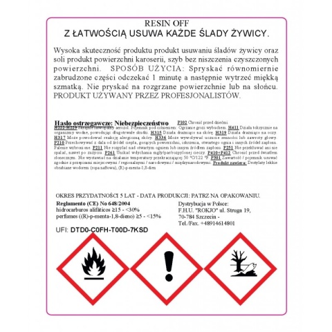 Środek do usuwania żywicy z karoserii i szyb RESIN OF 250ml Mafra
