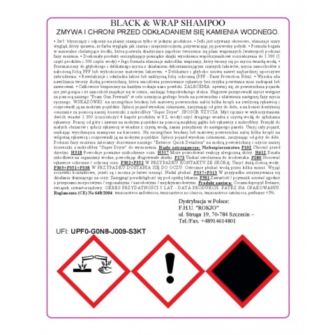 Szampon do czarnych samochodów, karoserii oklejonych foliami PPF także z matowym wykończeniem BLACK & WRAP SHAMPOO 500ml Maniac