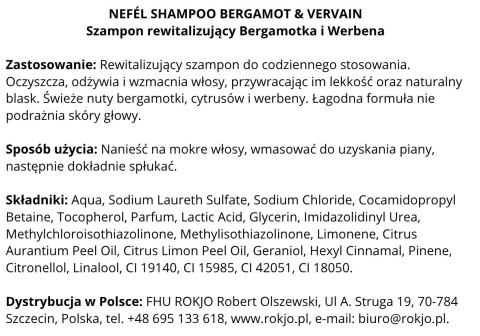 Szampon rewitalizujący Bergamotka i Werbena NEFÉL SHAMPOO BERGAMOT & VERVAIN 480ml Interchem Italia