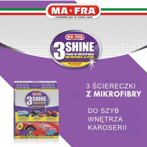 Zestaw 3 ściereczek z mikrofibry do szyb, wnętrza i karoserii PANNO 3SHINE Mafra