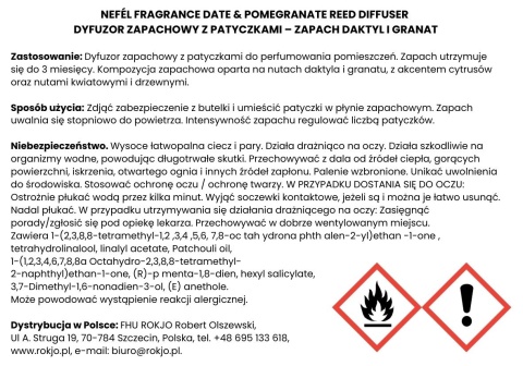 Dyfuzor zapachowy z patyczkami NEFÉL FRAGRANCE DATE & POMEGRANATE REED DIFFUSER 480ml Interchem Italia