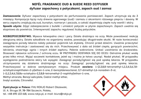 Dyfuzor zapachowy z patyczkami NEFÉL FRAGRANCE OUD & SUEDE REED DIFFUSER 480ml Interchem Italia