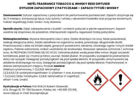 Dyfuzor zapachowy z patyczkami NEFÉL FRAGRANCE TOBACCO & WHISKY REED DIFFUSER 480ml Interchem Italia