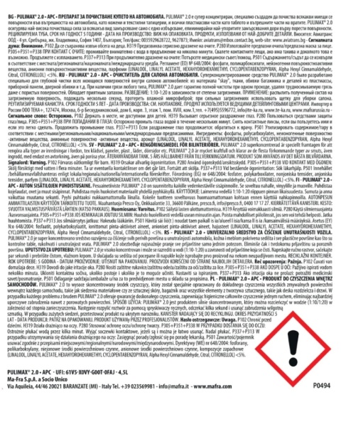Preparat do czyszczenia wnętrza samochodu w koncentracie PULIMAX 2.0 4,5 l