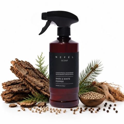Skoncentrowany odświeżacz do pomieszczeń i tkanin NEFÉL SCENT BARK AND WHITE PEPPER 480ml Interchem Italia